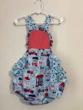 Ricrac & Ruffles Bubble Romper 4th of July Ruffles Patriotic Baby Girl 18 Months